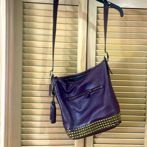 Coach Legacy Purple Leather Studded Archival Duffel Shoulder Bag 26413 /used